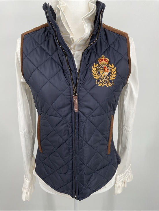 Ralph Lauren Jackets & Blazers - Polo Ralph Lauren Crest Quilted Vest Navy Lamb Suede Trim Equestrian Size Small
